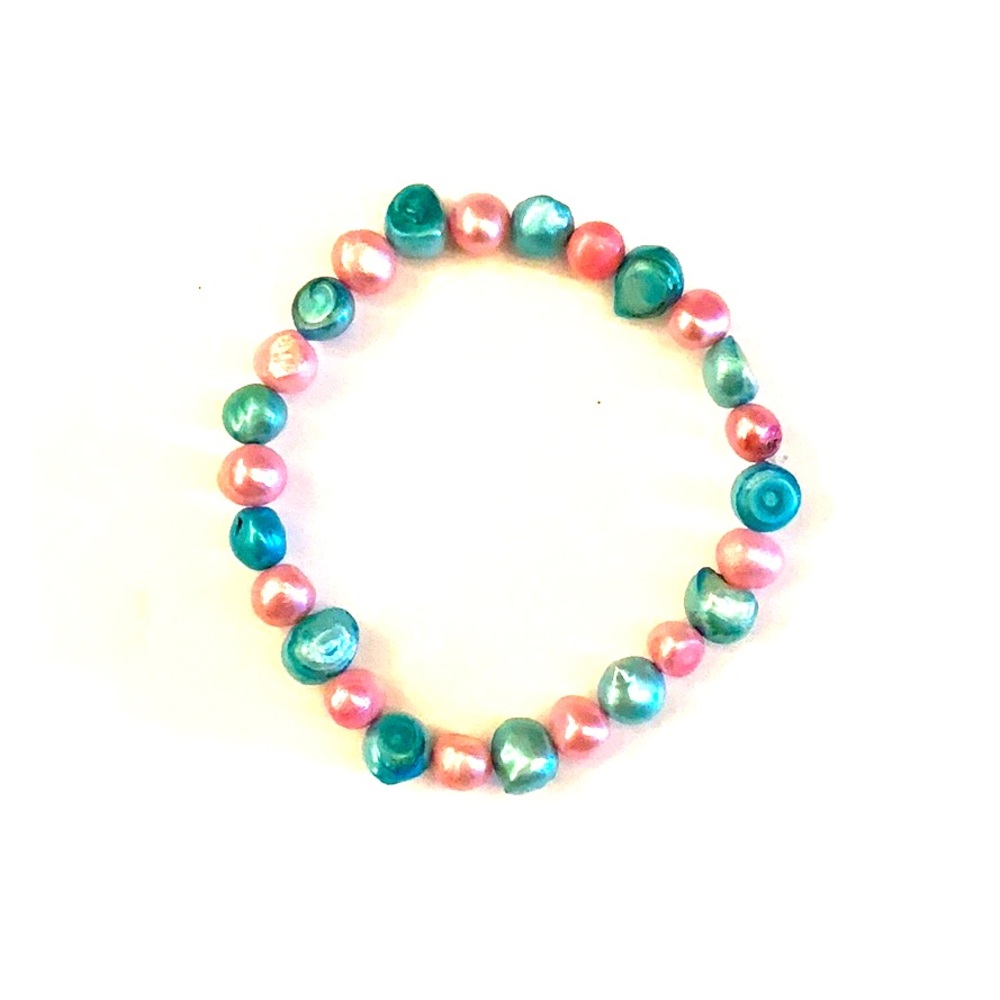 Blue and pink mis-shaped pearl bracelet